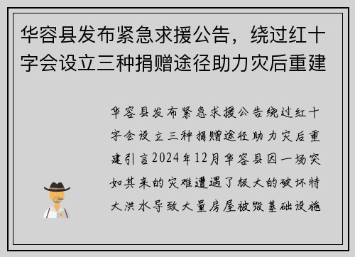 华容县发布紧急求援公告，绕过红十字会设立三种捐赠途径助力灾后重建