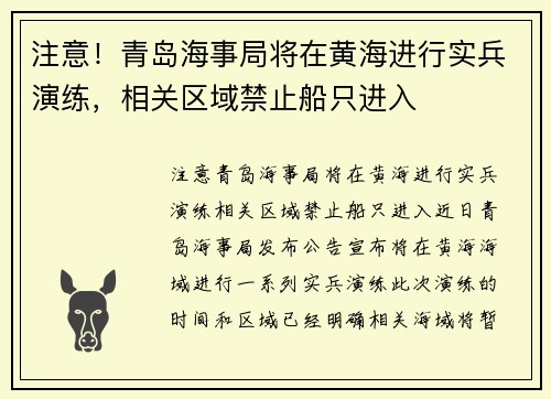 注意！青岛海事局将在黄海进行实兵演练，相关区域禁止船只进入